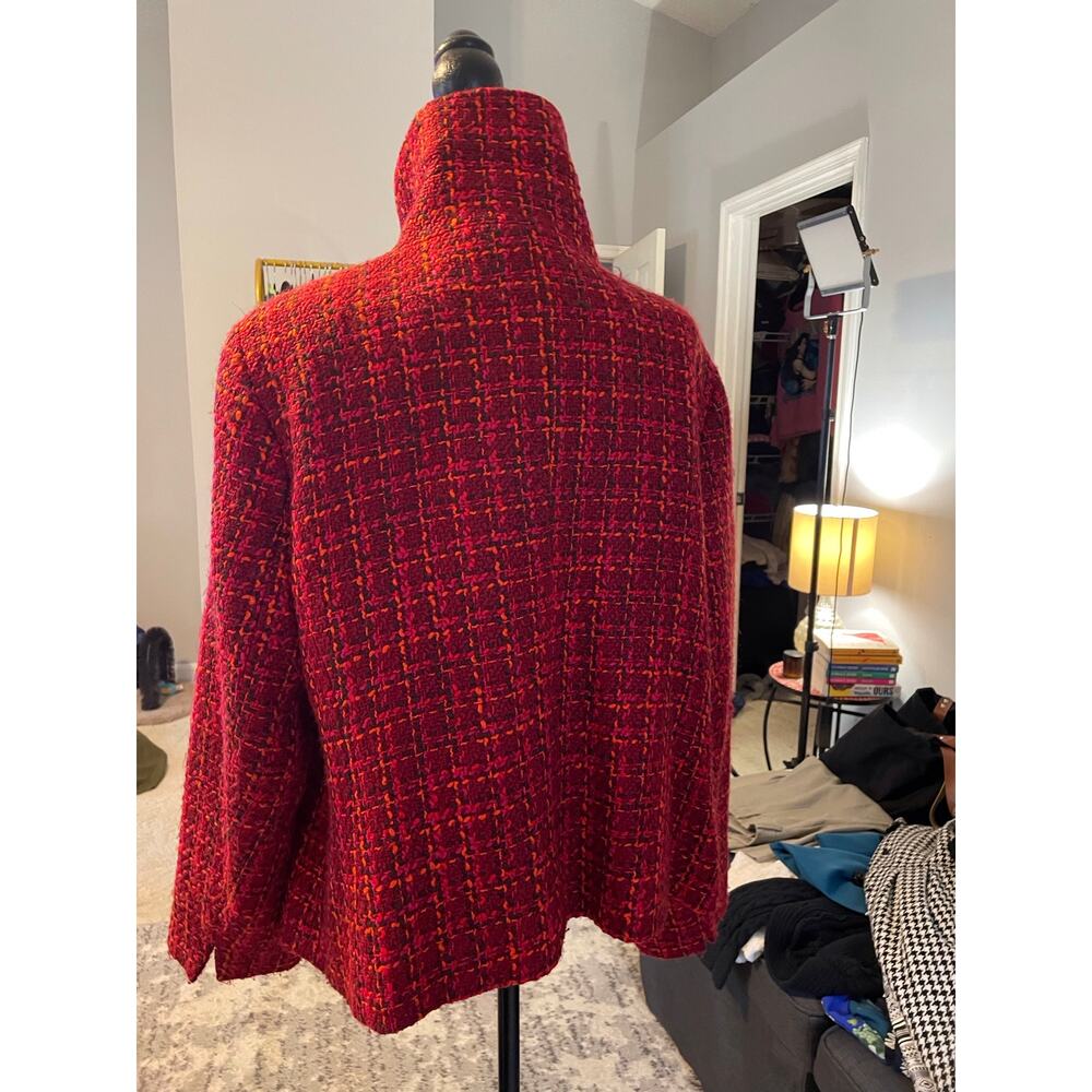 Talbots Woman Tweed Jacket 1X Red Multi Funnel Neck Wool Blend Blazer Coat - Picture 5 of 5